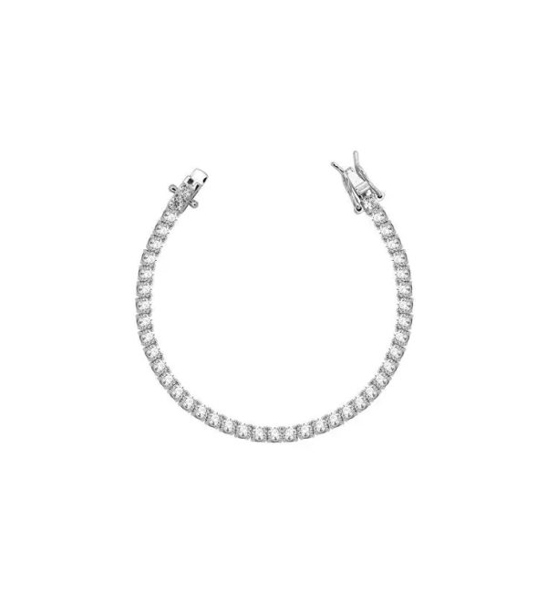 Pulseira Riviera Banho Ródio - Zircônia Transparente 3 MM 17CMM